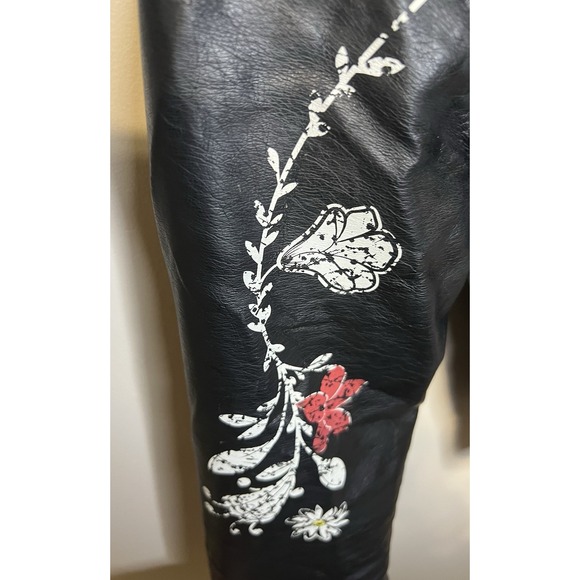 Urban Retro Faux Leather Floral Moto Jacket Women's Medium - Picture 8 of 10
